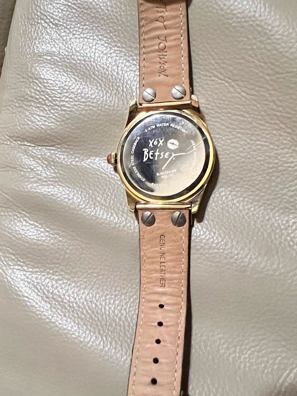 Betsey Johnson Gold-Tone Watch with Multicolor Numerals and Black Strap - Picture 5 of 6